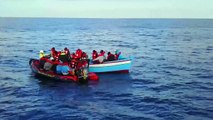 Drone footage of Libyan migrants being rescued at sea