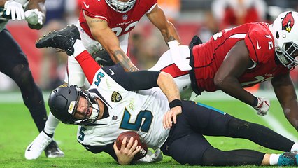 Olsen Pierre flies through to sack Bortles for a loss of 12 yards