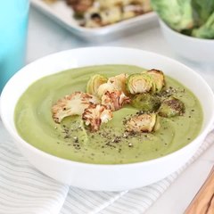 Roasted Brussels Sprouts and Cauliflower Soup