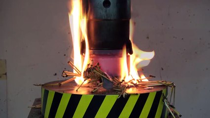 EXPERIMENT Glowing 1000 degree HYDRAULIC PRESS 100 TON vs BOMB (Lighter)