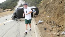 Car Crashes Hard into Hillside - 4K UHD