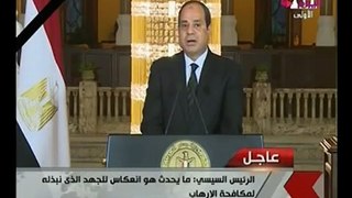 الرئيس السيسي يتعهد للمصريين بالثأر من حادث تفجير مسجد الروضه بالعريش