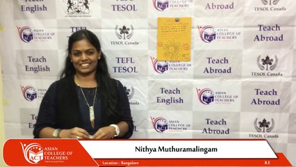 Feedback from Nithya Muthuramalingam ITD Bangalore