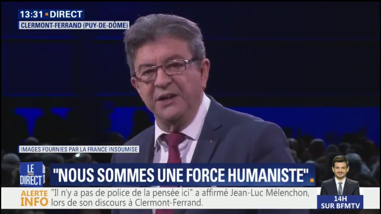 "Il n'y aura pas de police de la pensée ici", martèle Jean-Luc Mélenchon à Clermont-Ferrand