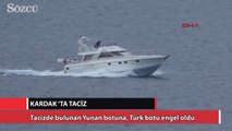 Türk balıkçılara tacizde bulunan Yunan botuna, Türk botu engel oldu