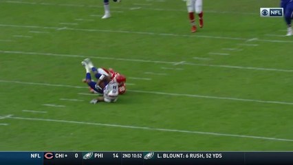 Zay Jones splits two defenders to pick up first down