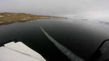 The car breaks the ice. Baikal. The first ice on Lake Baikal.