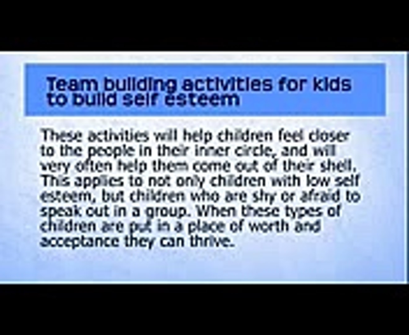 Team building activities for kids to build self esteem