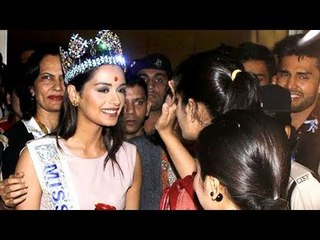 Manushi Chillar Receives A Grand Homecoming At Mumbai Airport