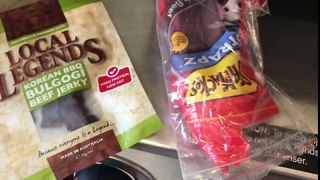 Son swaps Beef Jerky for Dog snack. Dad eats it.