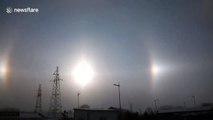 Natural phenomenon makes three suns appear in the sky above China