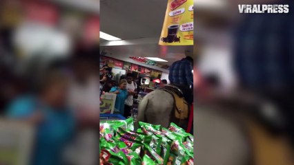 Cowboy Rides Horse Into Supermarket
