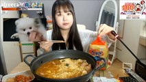 라면에 햄 넣고 계란 톡! 점심 먹방 mukbang 볼빨간효닝 20170522