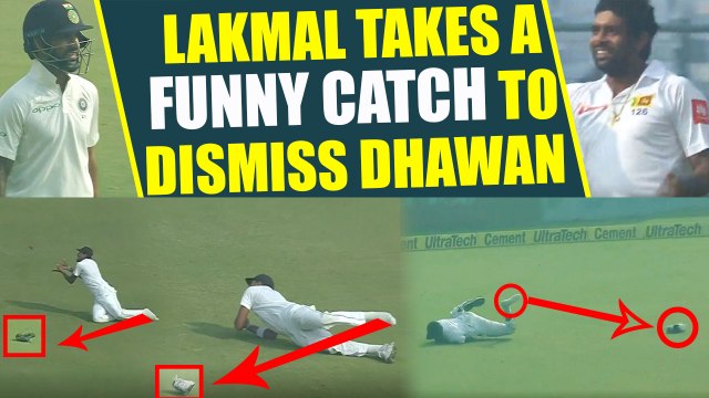 India vs SL 3rd test 1st day: Lakmal loses his shoe while dismissing Shikhar Dhawan | Oneindia News