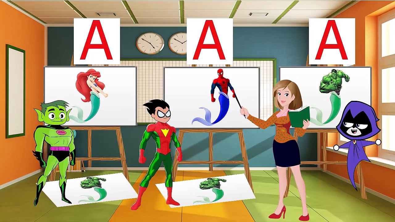 ✅Teen Titans Go Art Class Kids School Cheatting #Kids Drawing Colors Disney Princess Hulk Spider man