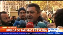 Gremio de taxistas protesta en España contra el servicio de las plataformas de transporte Uber y Cabify