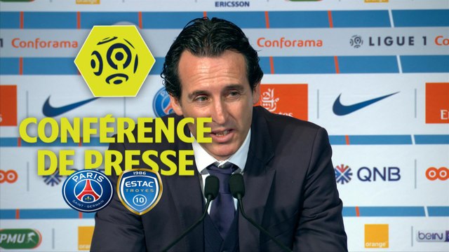 Conférence de presse Paris Saint-Germain - ESTAC Troyes (2-0) : Unai EMERY (PARIS) - Jean-Louis GARCIA (ESTAC) / 2017-18