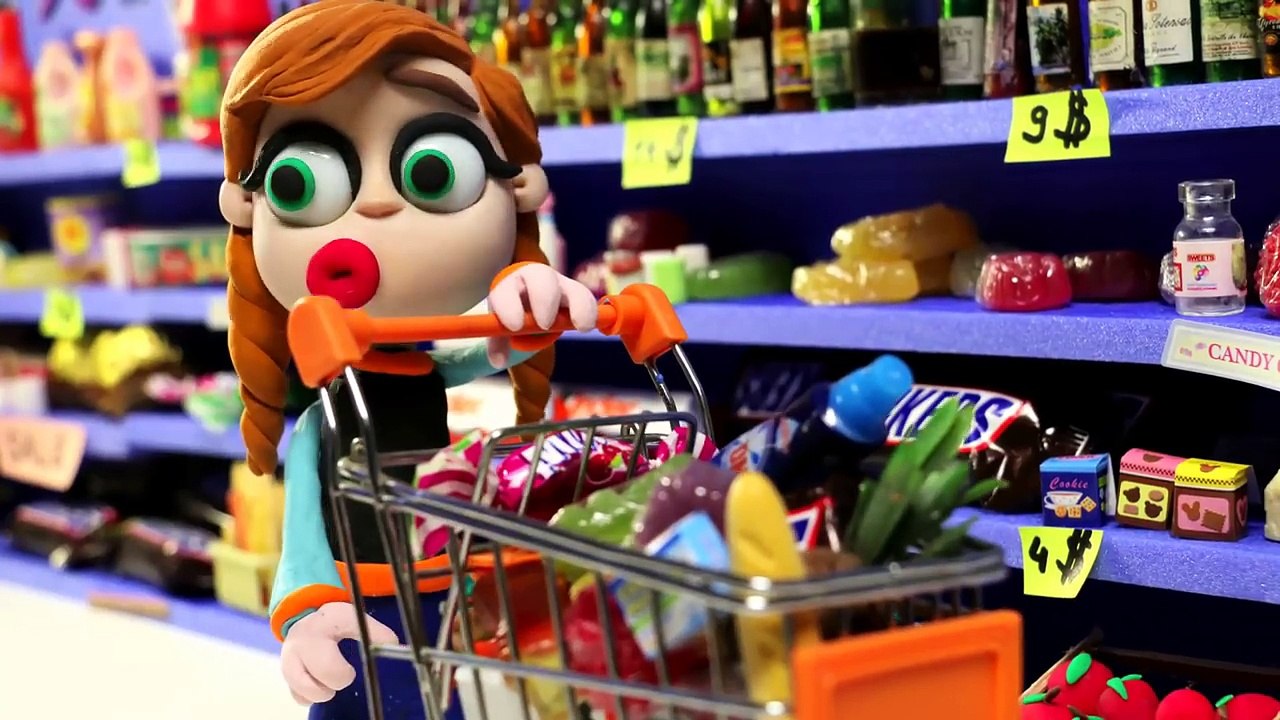 Princess Elsa and Ana in the supermarket  Frozen Play Doh Cartoon Stop Motion-ZV3FpfiJ1jg