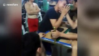 Sickening moment man breaks bone in arm wrestle