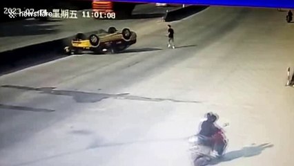 Man jumps off motorcycle to escape being crushed by learner driver