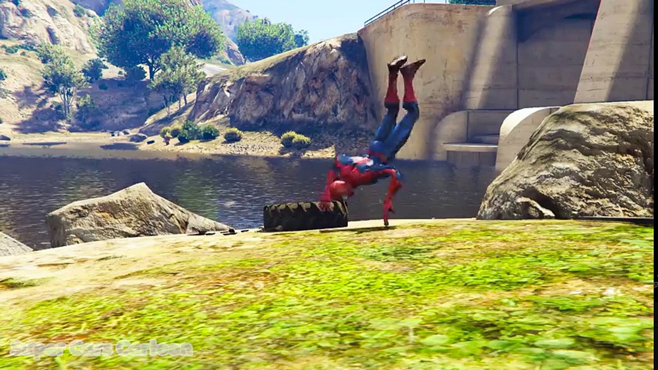 COLOR MotorCycles Jumping in Grand Canyon with superheroes! Cartoon video for kids