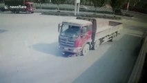 Scooter driver miraculously survives being dragged by lorry