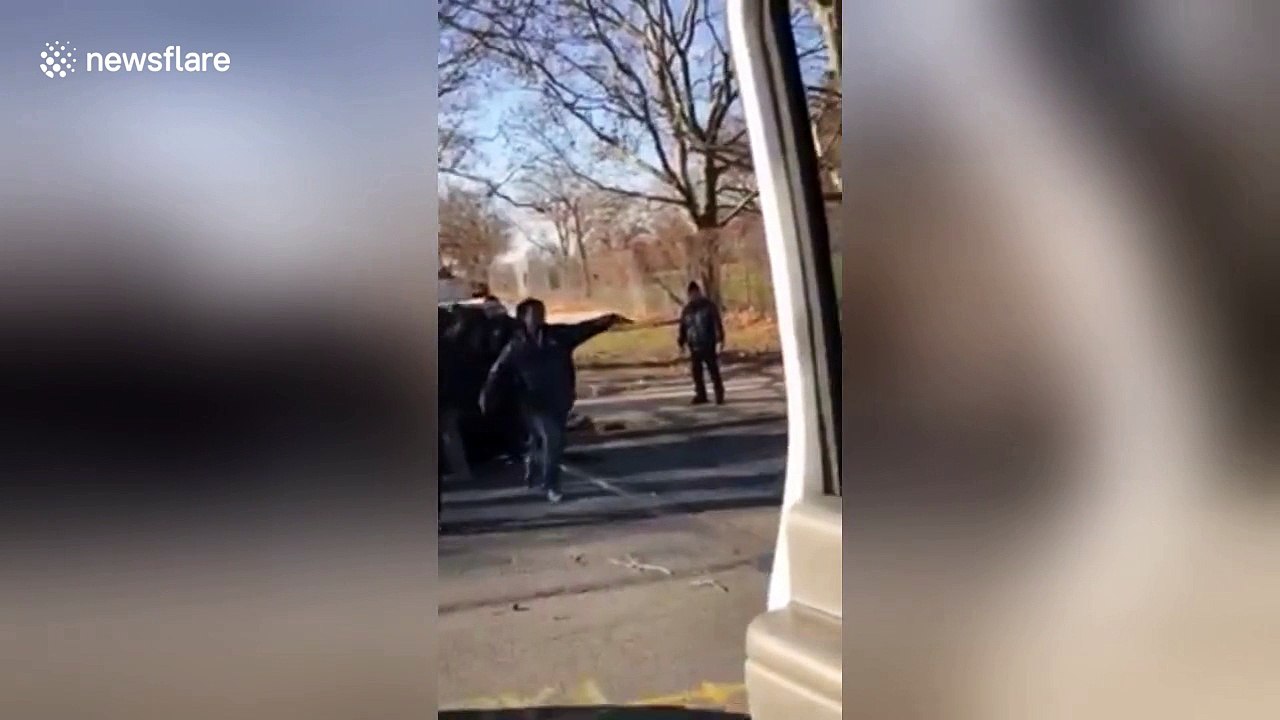 Forklift driver in rescue attempt after car flips in New York