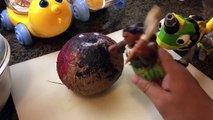Toy CRUSHing Moana Kakamora Coconuts Under Car - Moana Maui & Dinotrux in Real Life 모아나 마우이