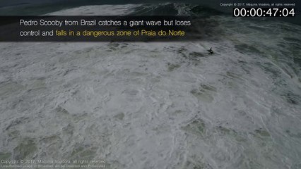 Sauvetage impressionnant d'un surfeur dans une énorme vague au Brésil filmé de Drone !