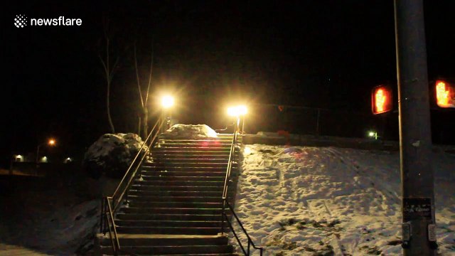Urban skier almost gets hit by car