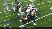 Kenny Vaccaro greets Jonathan Stewart shy of a first down to force punt