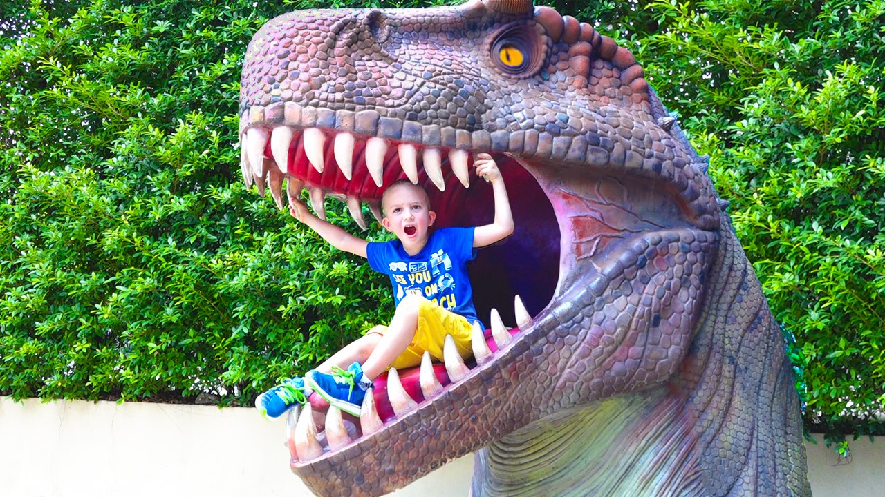 Funny Kids & Giant Dinosaurs! Outdoor Playground Family Fun Play Area for Kids