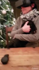 Tellement absorbée par la réalité virtuelle, elle fait n'importe quoi avec son chien