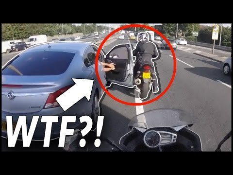 Motorcycle Helmet Cam | Angry driver hits motorcyclist with car door in road rage | Motorbike Monday