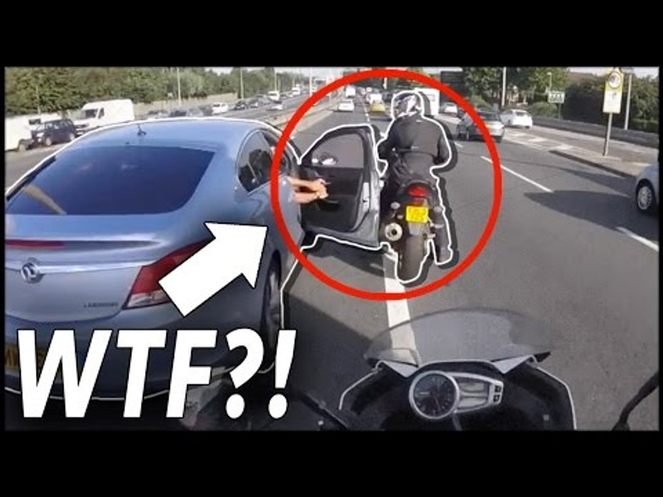 Motorcycle Helmet Cam | Angry driver hits motorcyclist with car door in road rage | Motorbike Monday