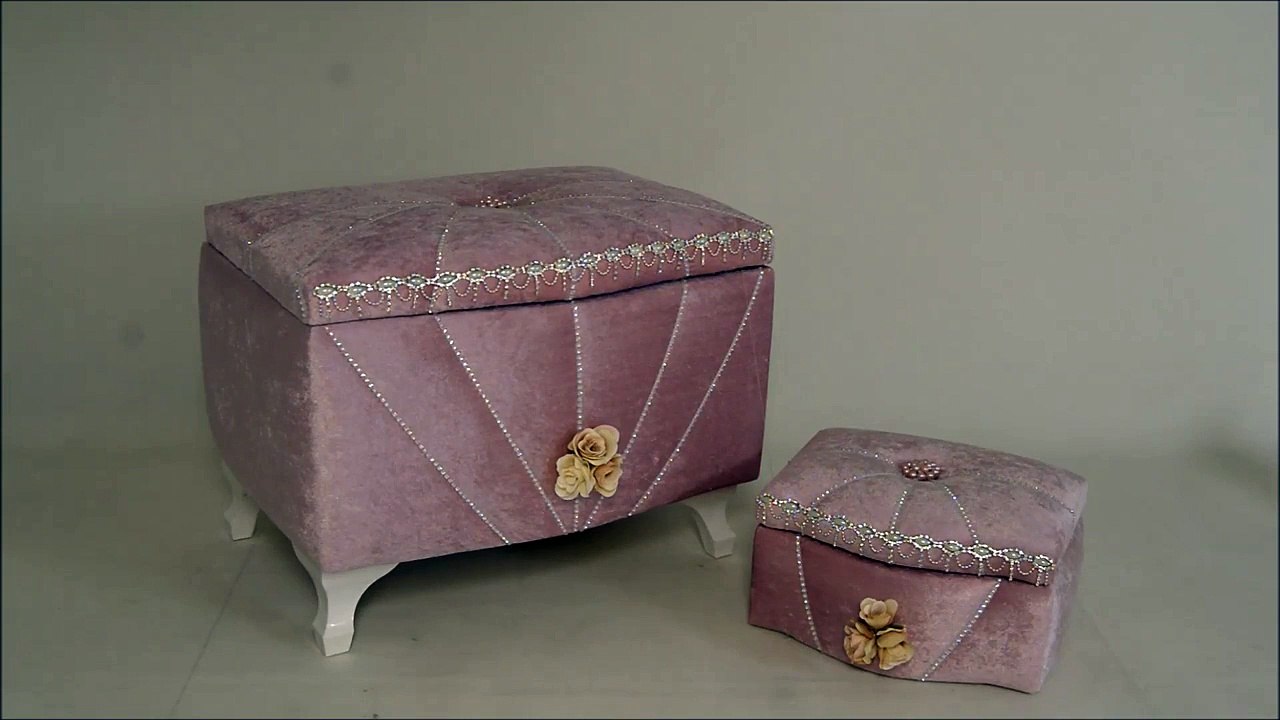 Çiçek Taş İşlemeli Çeyiz Sandığı (Pudra)