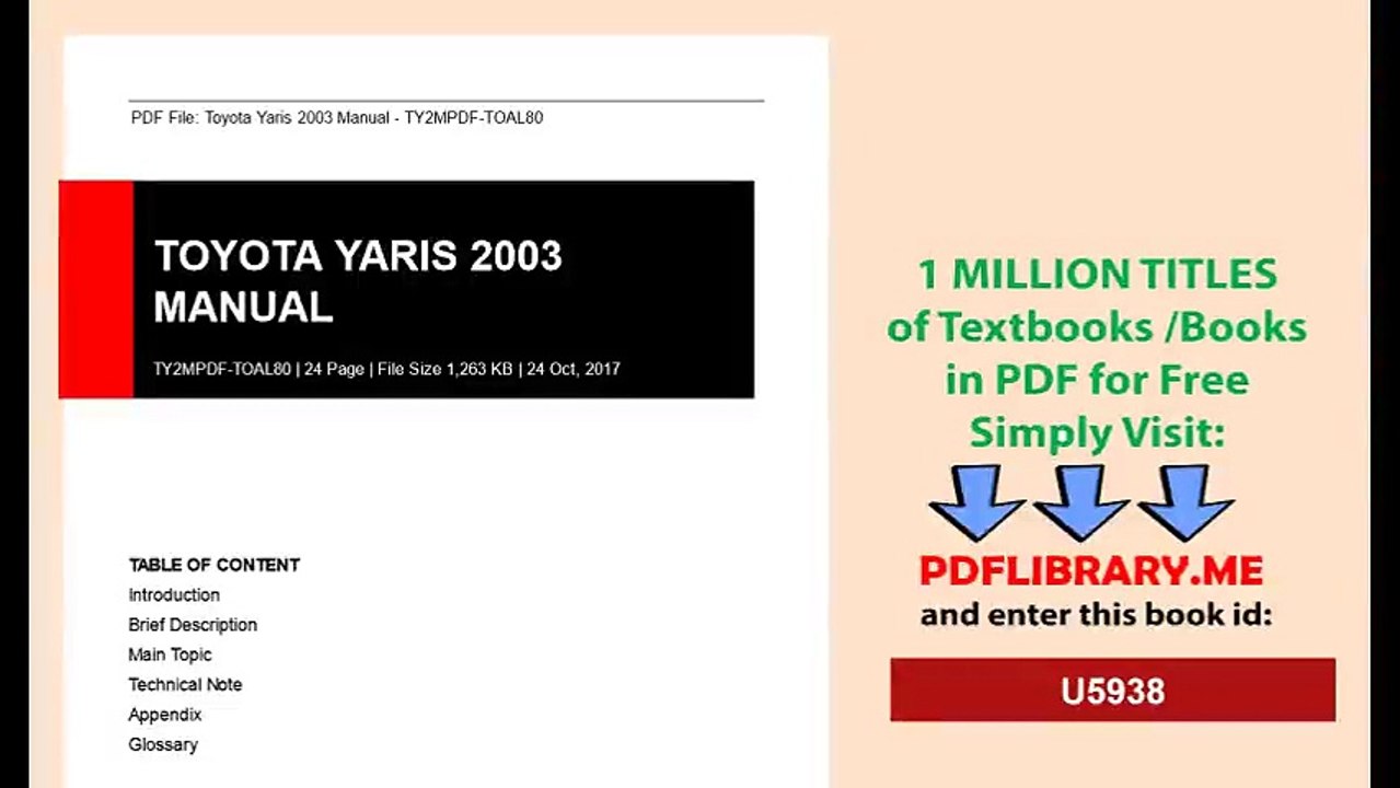 Toyota Yaris 2003 Manual