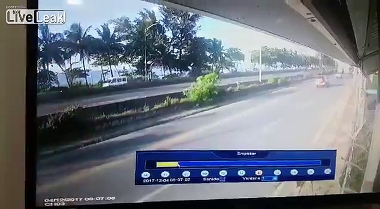 Overtaking car loses control and gets hit by a semi-truck