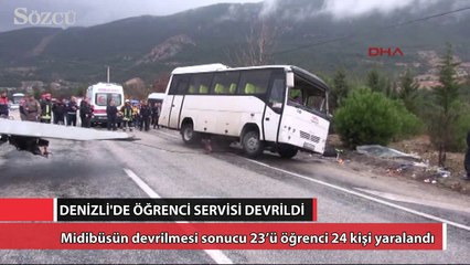 Denizli’de öğrenci servisi devrildi