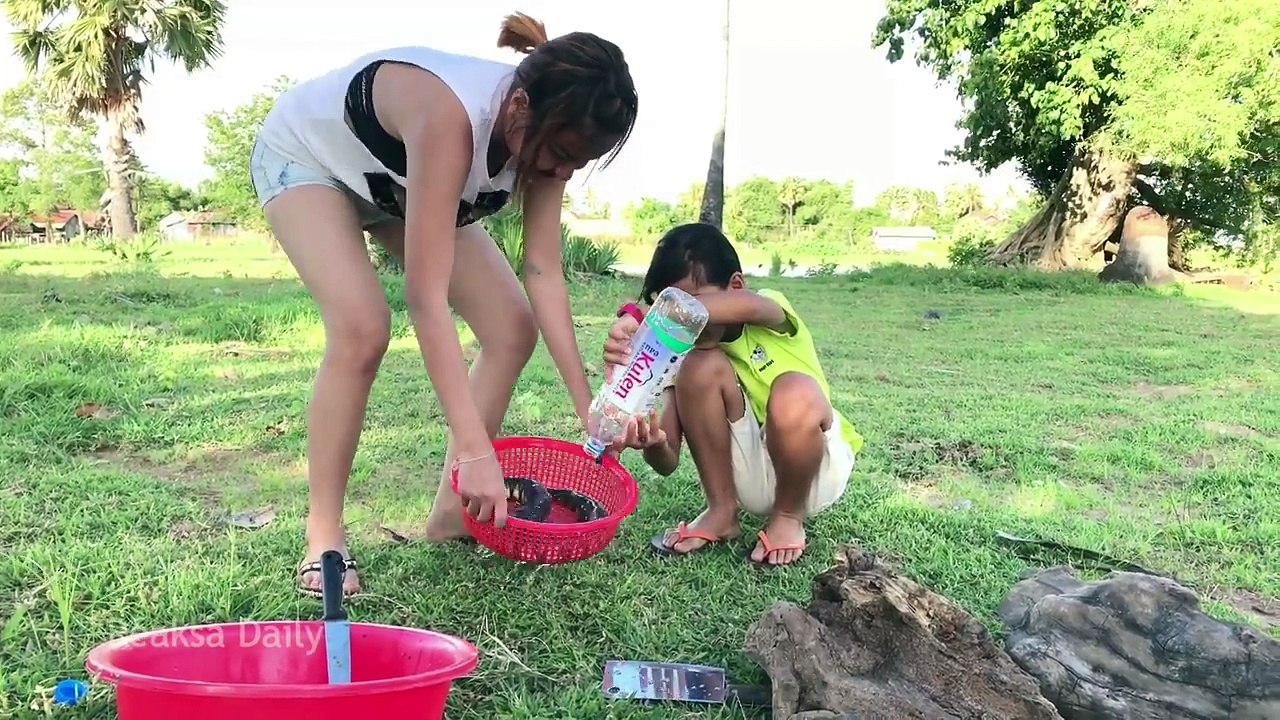 Amazing Beautiful Girl Cooking Snake - How To Grill Water Snake In Cambodia