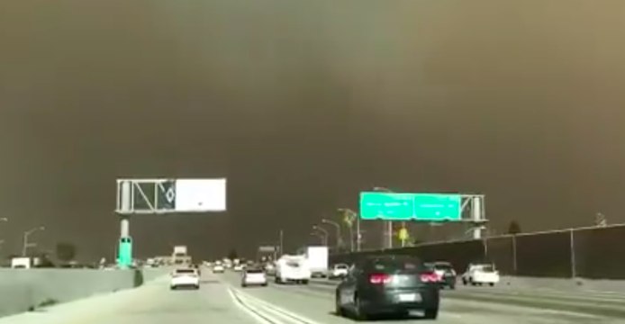 Thick, Dark Smoke From Creek Fire Near Los Angeles Fills Sky
