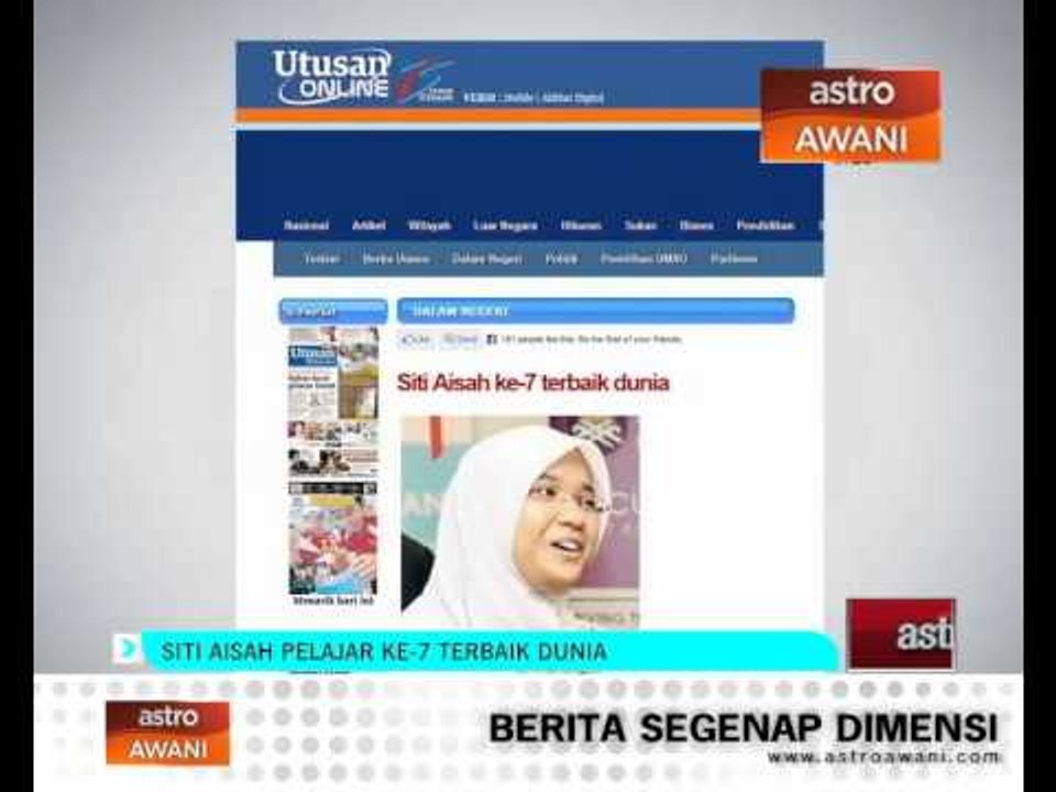 Siti Aishah pelajar ke-7 terbaik dunia