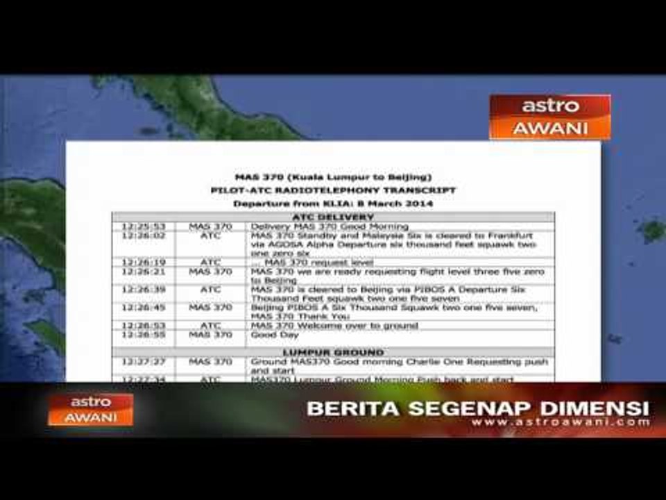 Transkrip komunikasi pesawat MH370 didedah kepa...