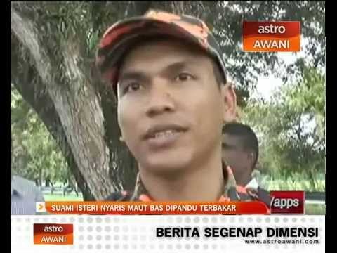 Suami isteri nyaris maut bas dipandu terbakar