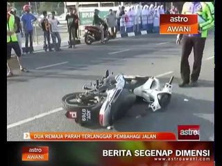 Dua remaja parah terlanggar pembahagi jalan