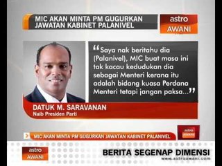MIC akan meminta PM gugurkan Jawatan Kabinet G.Palanivel
