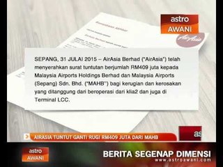 AirAsia tuntut ganti rugi RM409 juta dari MAHB