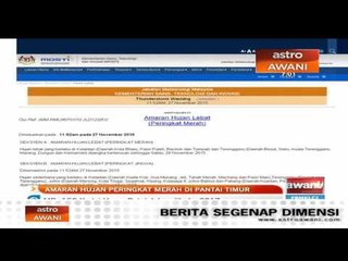 Amaran hujan peringkat merah di pantai timur