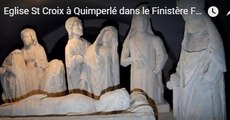 Eglise St Croix à Quimperlé dans le Finistère Filmée de nuit le 5 décembre 2017 . UNIQUE Eglise bretonne  de plan circulaireronde.  Du 11ème siècle, ce serait l'imitation d'une église à Jérusalem