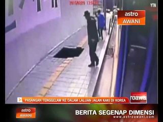 Pasangan tenggelam ke dalam laluan jalan kaki di Korea